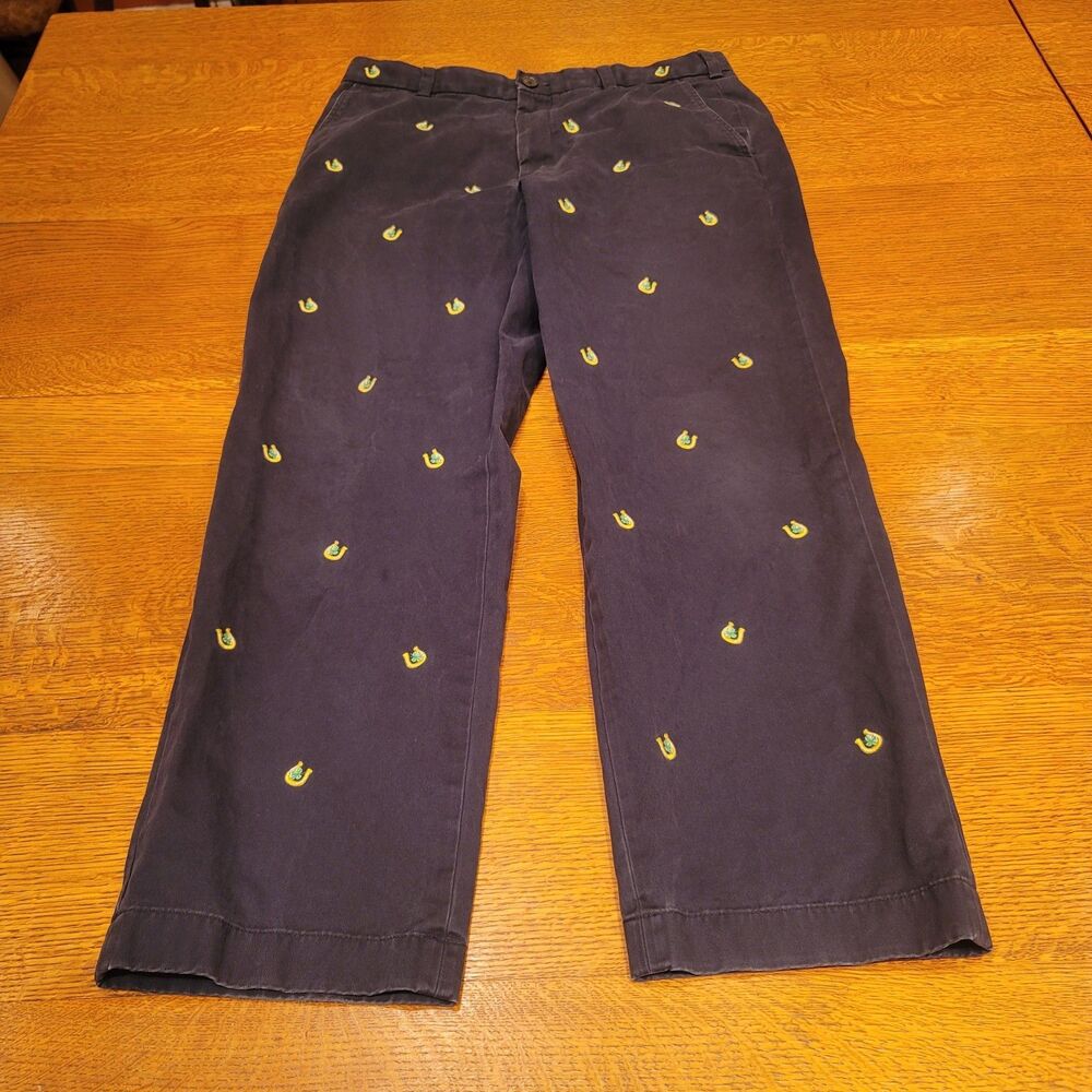 Brooks Brothers Clark Chino Pants Blue Horseshoe Clover Print 35x30